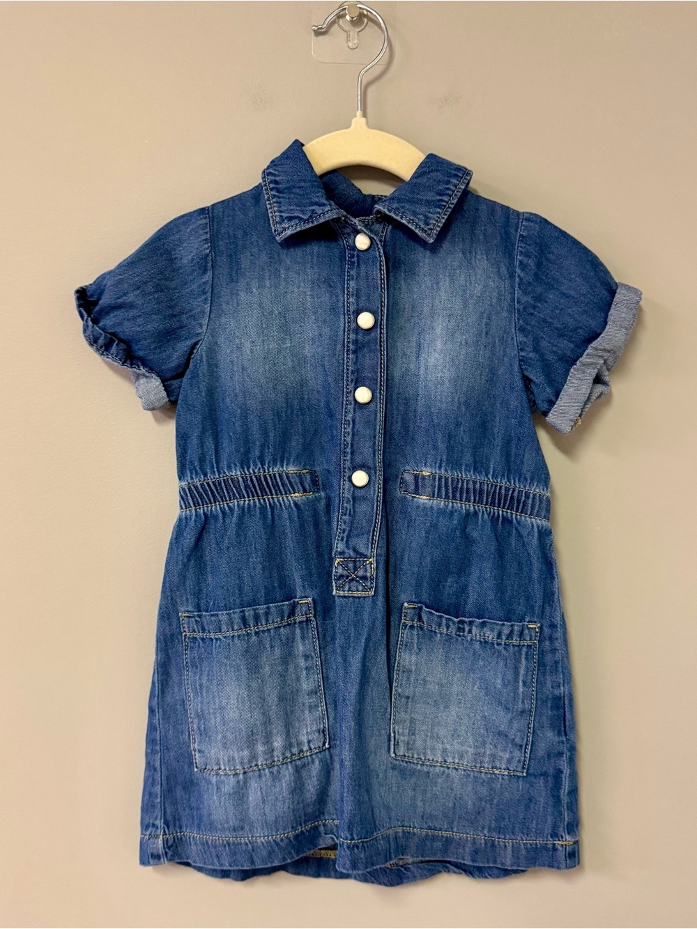Girls' Short-Sleeve Denim Overall Dress - Blue